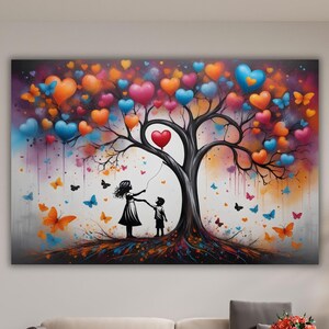 母と子のキャンバス壁アートプリント、ファッショントレンディなモダンキャンバス壁アート、バンクシーの蝶のアート、グラフィティ壁アートプリント、お母さんや女の子へのギフト