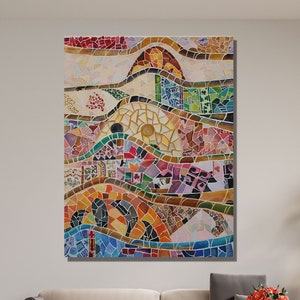 Antoni Gaudí mozaïek canvas muur kunst muur decor, abstract schilderij, abstracte kunstwerken, expressionistische kunst, moderne kunst aan de muur, mozaïek canvas muur decor