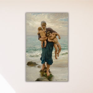 Die Frau des Fischers und ihre badenden Kinder Plakat-Druck, Leinwand Wandkunst, VIRGINIE DEMONT-BRETON Kunst, Reproduktionsdruck, Vintage Plakat-Kunst