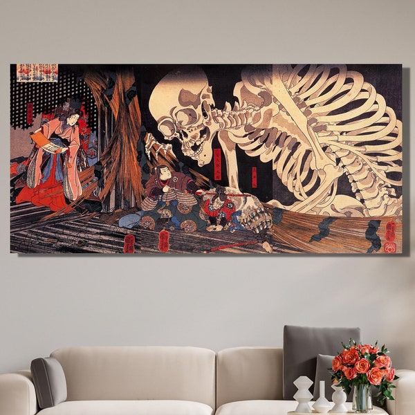 La bruja y el espectro esqueleto (1844) Arte de pintura, Utagawa Kuniyoshi Takiyasha Canvas Wall Art, Arte impreso japonés, Impresión de póster de Takiyasha