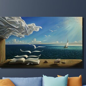Salvador Dali Book to Birds Painting, Salvador Dali Poster, Book to Birds Canvas Wall Art, Stampe di riproduzione, Decorazioni murali moderne alla moda su tela