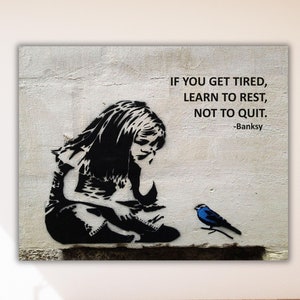 Banksy Girl with Bird Graffiti Canvas Print Art, Banksy Motivational Quote Wall Art, Kids Room Wall Art Decor, Street Graffiti Art Wall Decor