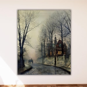 novembre chiaro di luna tela arte murale, John Atkinson Grimshaw autunno chiaro di luna stampa artistica murale, John Atkinson tela stampa artistica, manifesto della mostra
