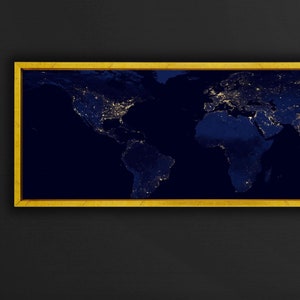 Die Welt bei Nacht aus dem Weltraum Leinwand Kunstdruck,NASA Satellitenbild der Erde bei Nacht Poster,Weltkarte Poster,Nacht Licht