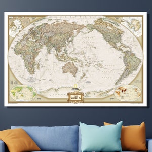 Impression d'affiche de carte du monde, art d'impression de carte vintage du monde, art mural de chambre de bébé, carte de style ancien, art mural de bureau, cadeaux de pendaison de crémaillère, décoration murale de bibliothèque