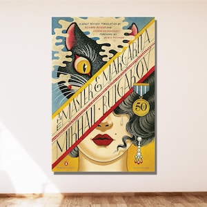 Póster impreso en lienzo de El maestro y Margarita de Mijail Bulgákov, portada de libro imprimible, póster artístico literario, póster artístico impreso en portada de libro