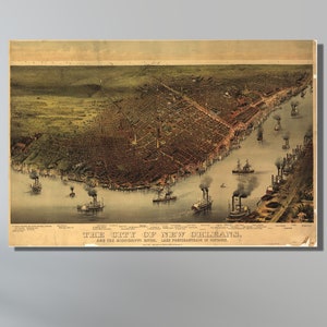 New Orleans retro kaartposter, New Orleans vintage kaart print kunst, kunst aan de muur Nursesey, kaart antieke stijl, decor kantoor muur kunst, housewarming cadeaus