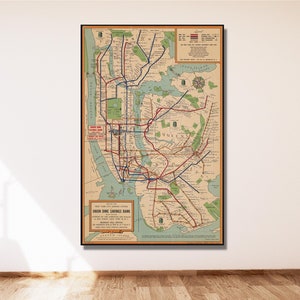 Póster con mapa del metro de la ciudad de Nueva York, impresión artística, mapa de estilo vintage del metro de Nueva York, impresión del metro de Nueva York en póster o lienzo, impresión del tráfico del metro