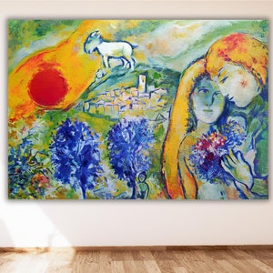 Marc Chagall Lovers Leinwand Wandkunst, Modernes Leinwand Ausstellung Poster, Surrealismus Kunst, Reproduktion, Moderne Leinwandkunst
