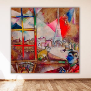 Marc Chagall Open Thewindow Poster/Leinwand-Kunst, Paris Eiffelturm Plakat-Druck, Ausstellungsplakat, Reproduktionsdruck, Expressionismus Kunst