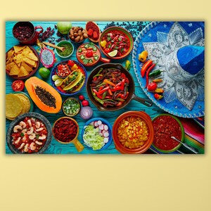 Mexicaans eten canvas kunst print, kruiden en specerijen muur kunst canvas print, keuken muur decor, moderne muur kunst, grote muur kunst, keuken muur kunst decor