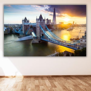 London Tower Bridge mit Sonnenaufgang Kunst Leinwanddruck,London Tower Bridge Kunst,London Druckkunst,Tower Bridge Poster,Tower Bridge Cirtscape Druck