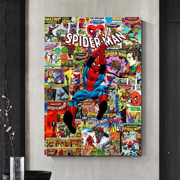 Stampa poster di fumetti di Spiderman, arte su tela di fumetti di Spiderman, decorazione da parete per camera dei bambini, stampa su tela di Spiderman Graffiti, regalo per bambini