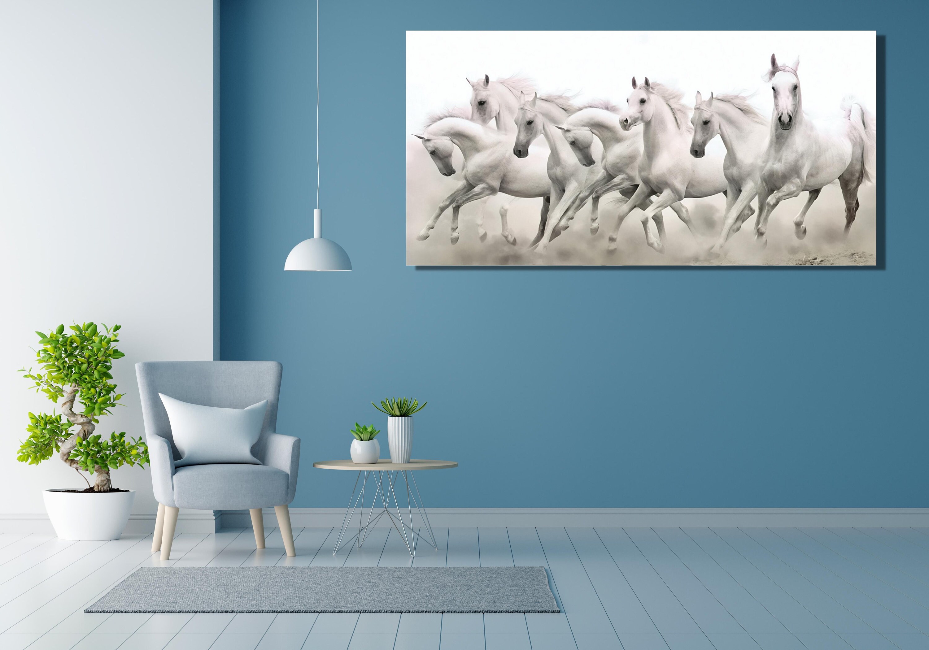 Seven White Horses Painting Art Canvas Printrunning Horses Etsy