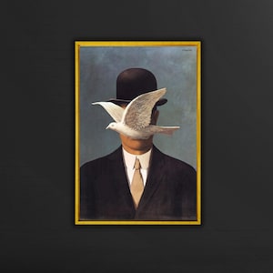 René Magritte Homem em um chapéu-coco Pôster Arte em tela, René Magritte Tela Arte de parede, Reprodução de arte impressa, Arte em tela surrealista, Artes modernas