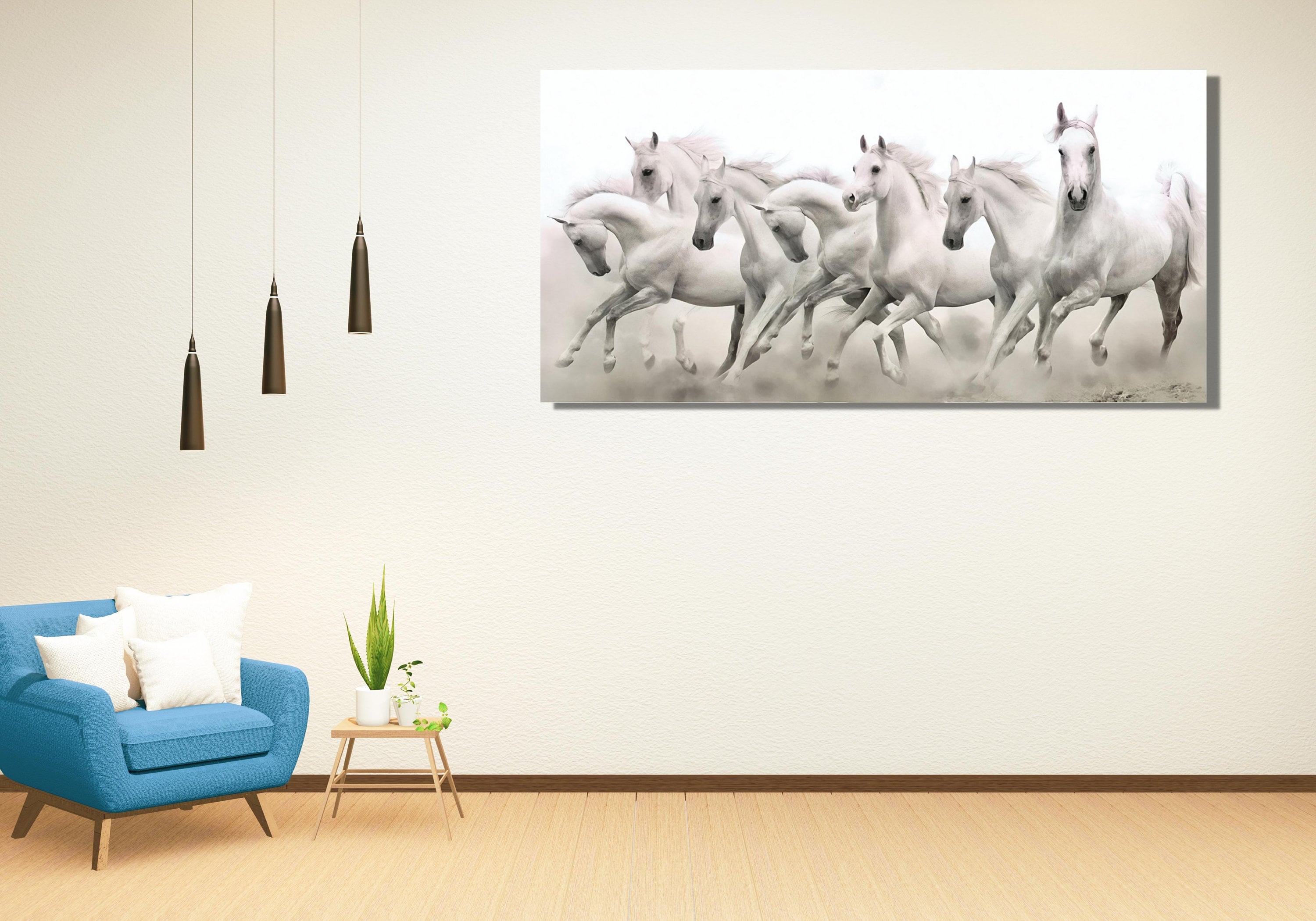 Seven White Horses Painting Art Canvas Printrunning Horses Etsy