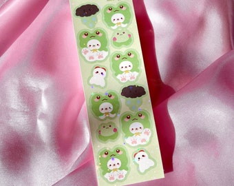 CUTE Bear Frog Rainy Day Stickers Sheet | Deco Polco Korean Kpop Pink Stickers Kawaii Vinyl Waterproof Toploader Seal