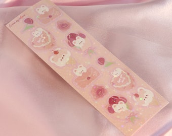 Cute Love Bear Stickers Sheet | Deco Polco Korean Kpop Pink Stickers Kawaii Vinyl Waterproof Toploader Seal