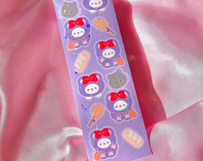 HOLOGRAPHIC Cute Kiki Delivery Bear Service Stickers Sheet | Deco Polco Korean Kpop Pink Stickers Kawaii Vinyl Waterproof Toploader Seal