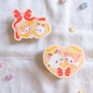 Niedlicher gelb roter Herz Shiba Inu Hund sterben Schnitt | Liebe gewinnt alles | Deco Polco koreanische rosa Aufkleber Kawaii Vinyl Wasserdicht Toploader