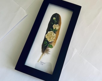 Rosas color crema - Pluma original pintada a mano