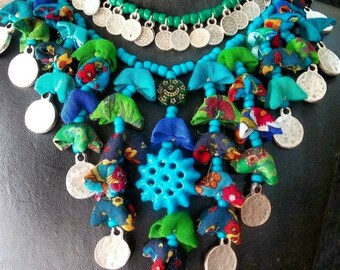 Beaded Blue Necklace with Silver Plated Accents