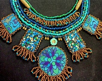 Boho Beaded Statement Necklace: Handmade Blue Jewelry