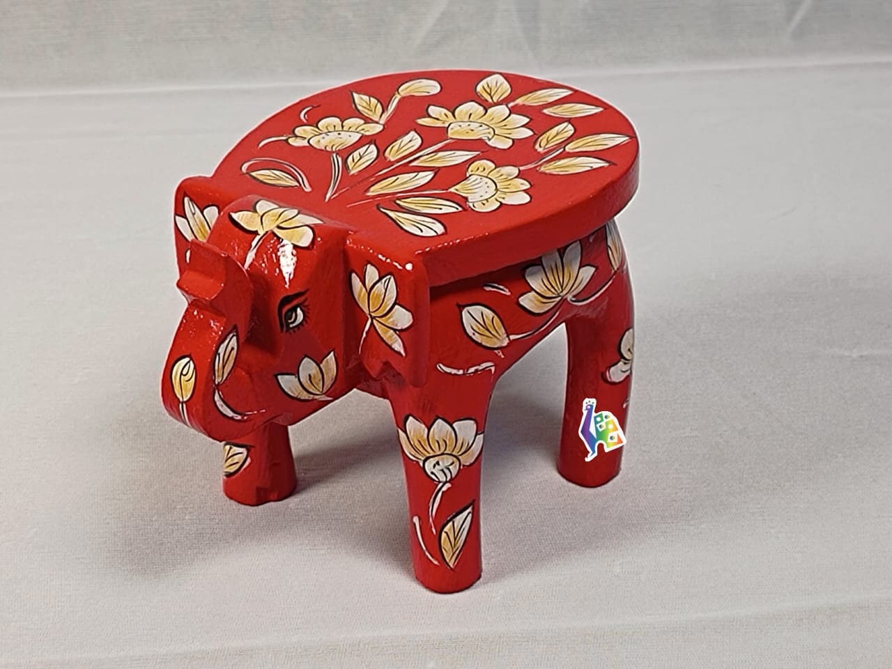 Wooden Rajasthani Decorative Hand Painted Elephant Stool Home Office