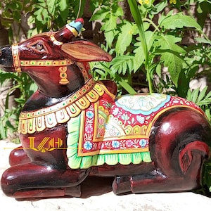 Nandi- Hand-painted Wooden Craft Holy Bull  NANDI - A Holy Bull of Lord Shiva