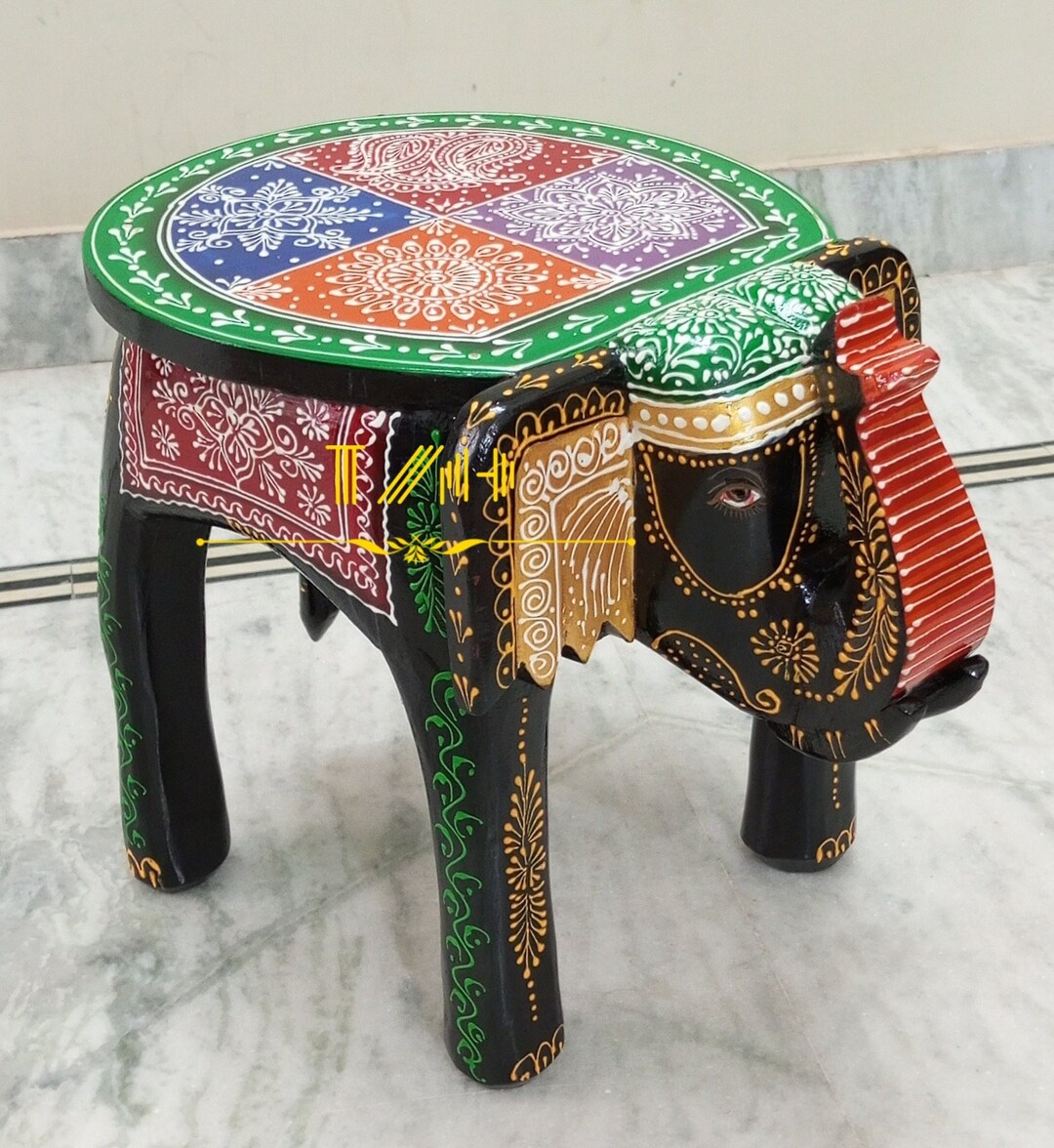Wood Elephant Stool Indian Hand Carving Wooden Elephant Coffee Table