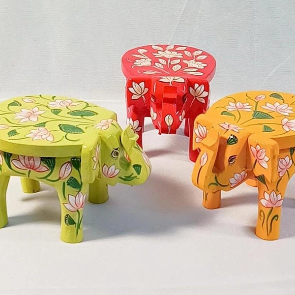 Wooden Rajasthani Decorative Hand Painted Elephant Stool Home Office Restaurant Living Room Decorative Items Return Gift For Guests