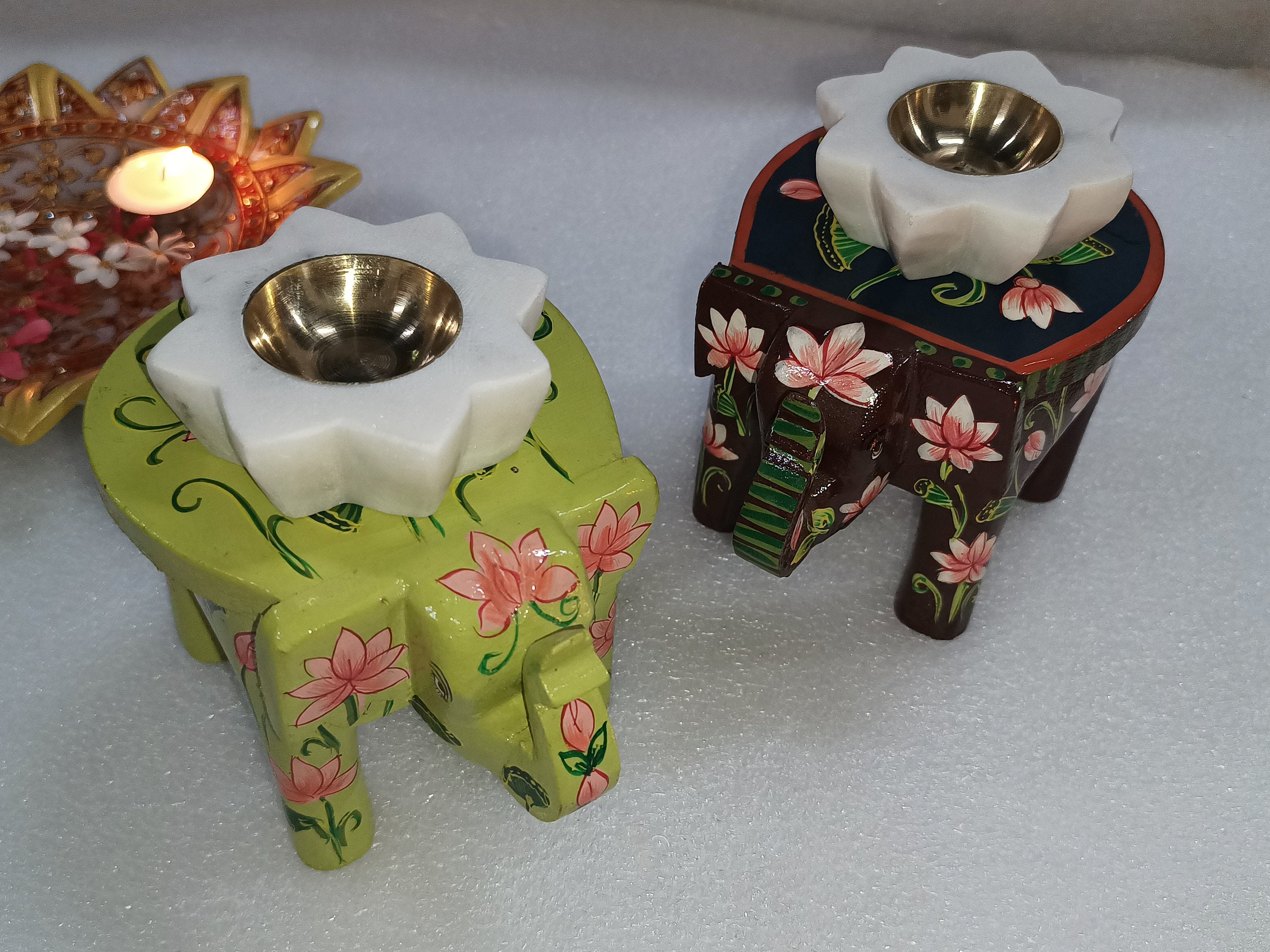 Wooden Rajasthani Decorative Hand Painted Elephant Stool Home Office