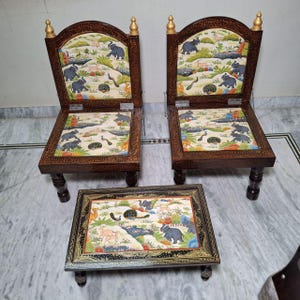 Vintage Teak Singhasan With Carved Horse Heads - Ca 1950's Vintage Teak Singhasan With Carved Horse Heads - Ca 1950's