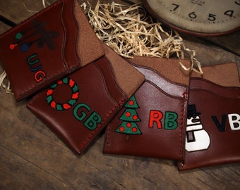 Porte-cartes de Noël en cuir personnalisé, pour elle, pour lui, joli Cadeau.