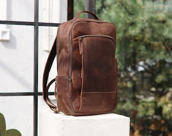Handmade Full-Grain Leather Backpack: Unisex Travel Bag | Work | School.