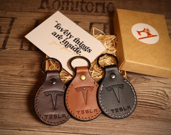 Car leather keychain Tesla, leather initial keychain personalized, customized leather keychain for women, men key fob, perfect gift