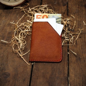 Tarjetero de cuero personalizado, billetera de negocios delgada minimalista, billetera con tarjetero de bronceado vegetal, muchos colores