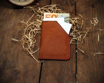 Personalized Veg Tan Leather Card Holder: Slim Minimalist Wallet