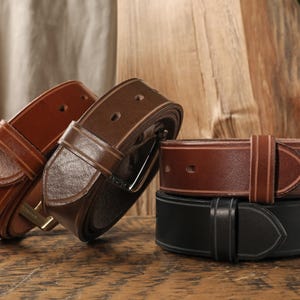 Full Grain Leather Belt 35mm Wide Unisex Vegetable Tanned, Durable Gift for Groomsmen & Birthdays