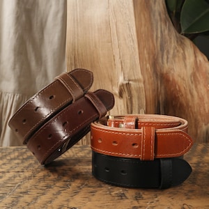 Full Grain Leather Belt 35mm Wide Unisex Vegetable Tanned, Durable Gift for Groomsmen & Birthdays