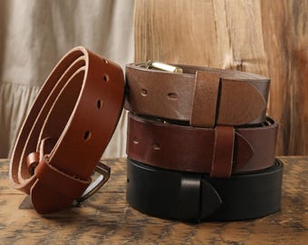 Full Grain Leather Belt 35mm Wide Unisex Vegetable Tanned, Durable Gift for Groomsmen & Birthdays