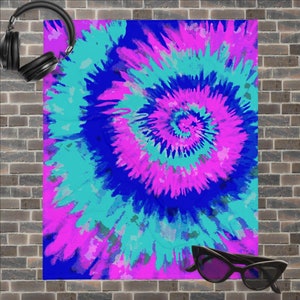 Neon Pink & Blue Tie Dye Throw Blanket