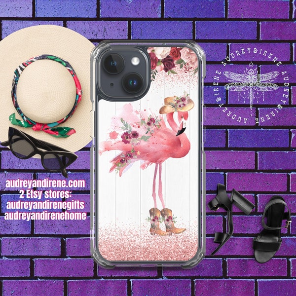 Western Pink Flamingo Boots & Hat iPhone Case