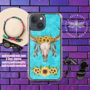 Sunflower Bull Skull Turquoise iPhone Case