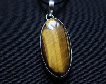 Tigers Eye Pendant Necklace, Gemstone Necklace, Semi Precious Stone, Suede Cord