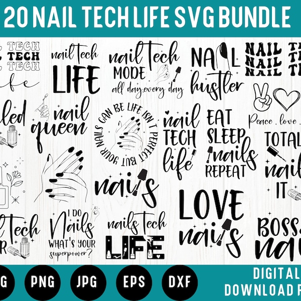 Nail Tech Life Svg Bundle, 20 Design, Nail Polish Png, Makeup Svg, Salon Life Svg, Manicure Quote, Nail Artist Svg, Beauty Svg