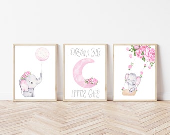 Sueña en grande - Elefante - DESCARGA INSTANTÁNEA 8 X10- Arte de pared- Vivero