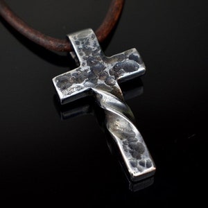 Hammered Twist CROSS PENDANT. Forged in Montana. Steel. Rugged. Necklace. Christian. Gifts. For him. For her. Jewelry. Best seller