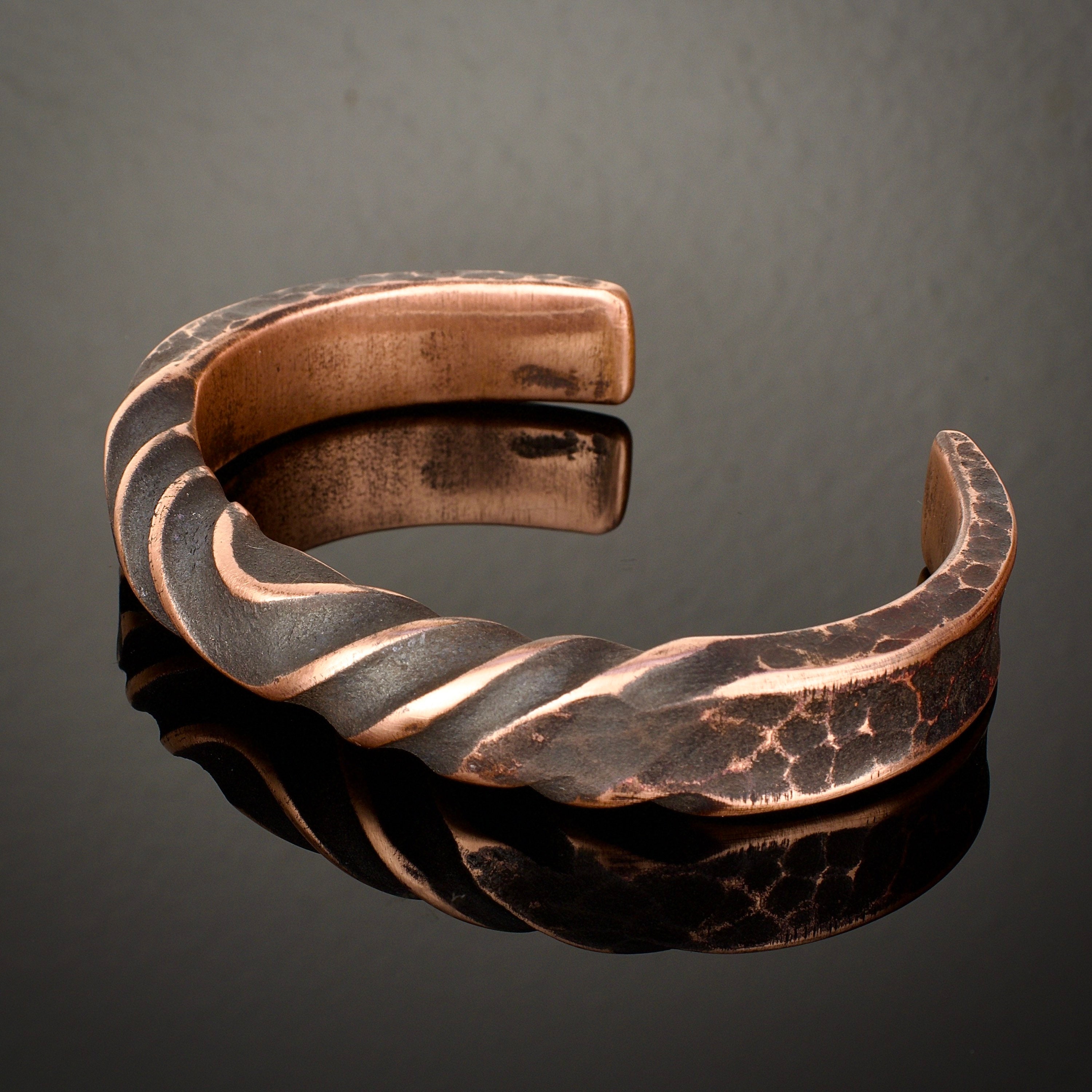 Vintage Copper Cuff Bracelet - Twisted Braided Ropey