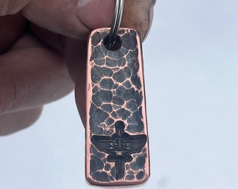 Hammered copper Keychain stamped with Valkyrie Steel logo. Forged in Montana. Made in America. Blacksmith. Accessories. Unique. best seller.